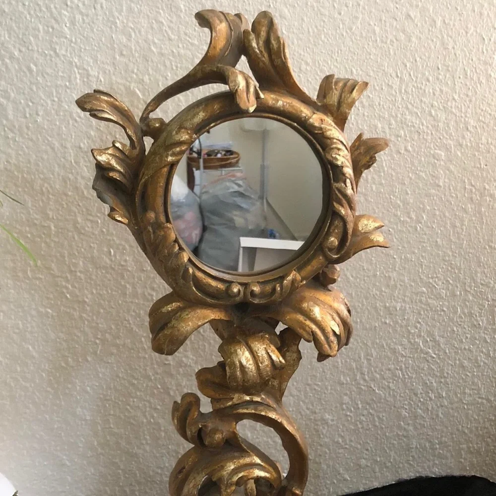 Vintage Art Nouveau MCM Ornate Brass Antique Whimsical Table Mirror Antique RARE